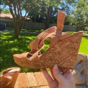 Tan wedges crossed leather!